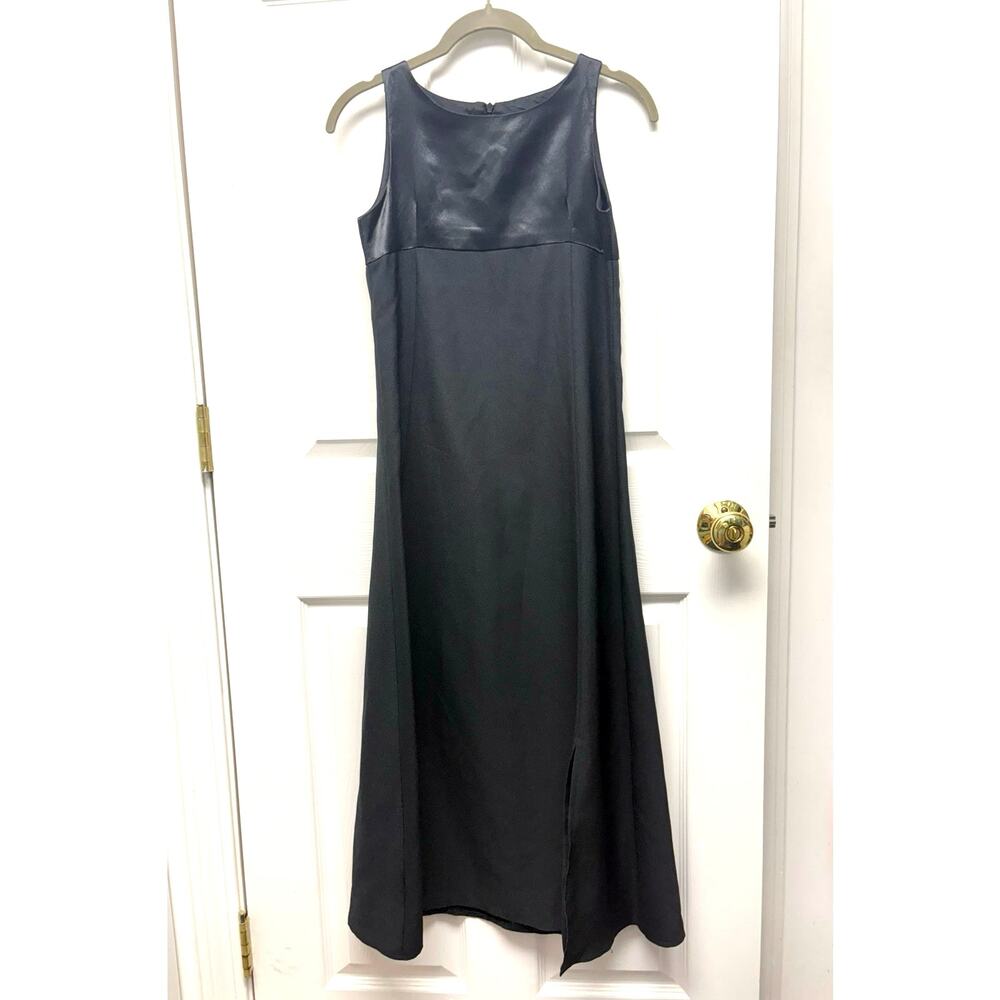 Perry Ellis Dress Vintage Black Empire Waist Maxi Satin Bodice Made in Canada 10